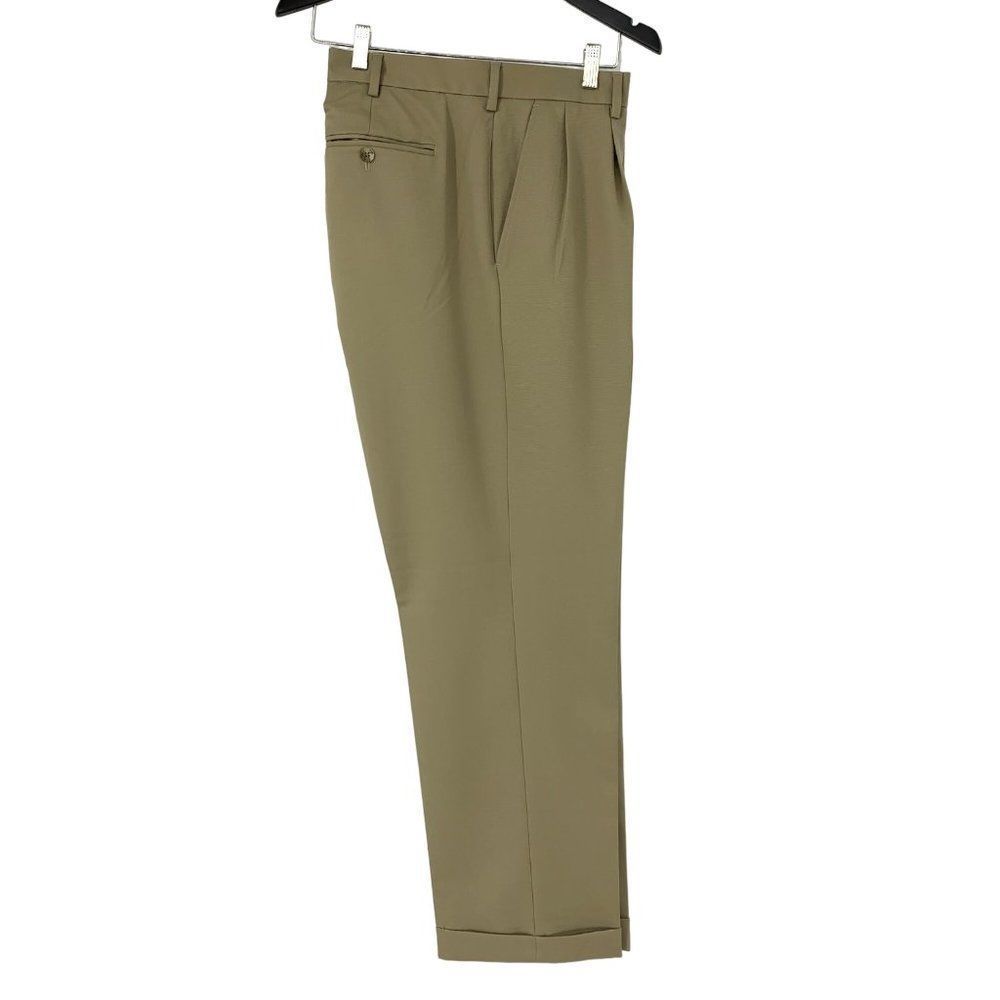 Mens Van Heusen Traveler Pants Polyester Cuffed Plated Khaki NWOT 38 x 32 3688